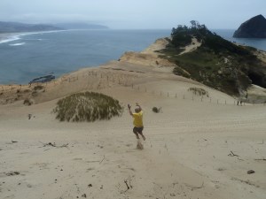 Reubs running down the dune
