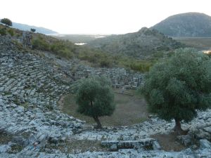 Looking down from the theatre out to the ocean