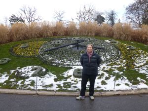 Julie at the floral clock