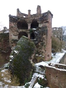 A fallen down tower at the castle