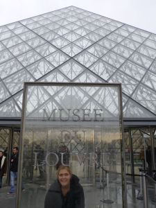 Outside the glass pyramid entry to the Louvre