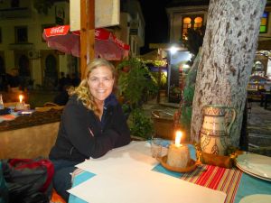 Karen at a typical restaurant