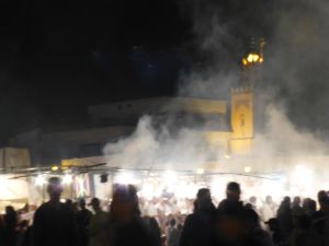 Smoke from the food stalls