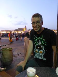 Coffee with Djema-El-Fnaa as backdrop