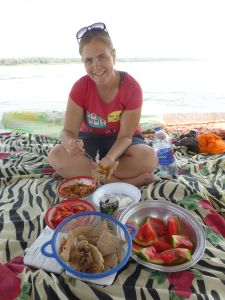 Karen feasting on the food