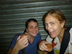 Drinking chai from clay cups that you can smash afterwards