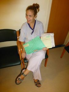 Me in my fetching hospital test outfit