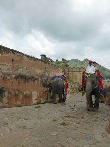 Riding elephants up to the fort