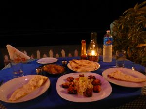 Indian fish and chips (potato curry and fish tikka)