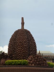 Massive Durian statue in the middle of town