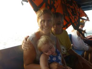 A tired Olivia on the boat